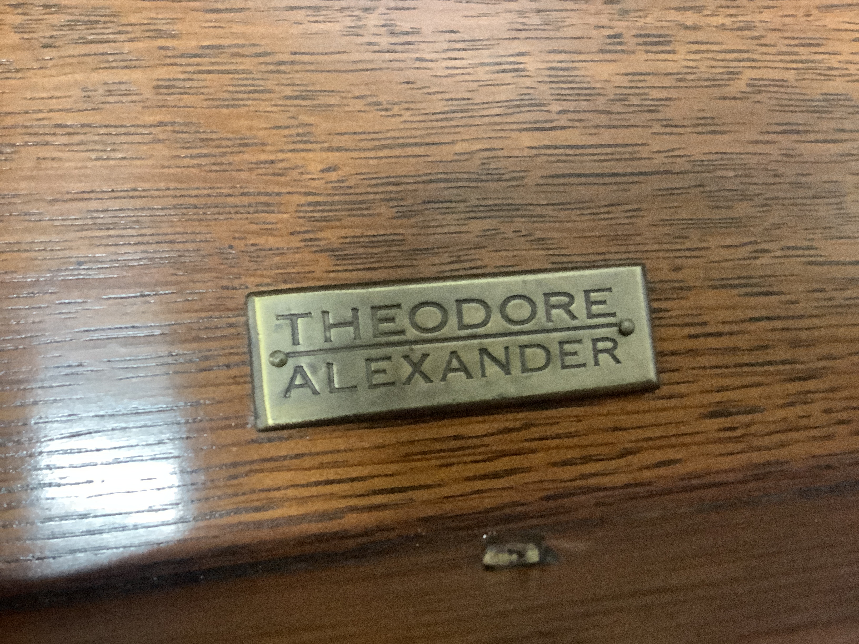 A Theodore Alexander faux marquetry two tier side table, width 66cm, depth 51cm, height 72cm